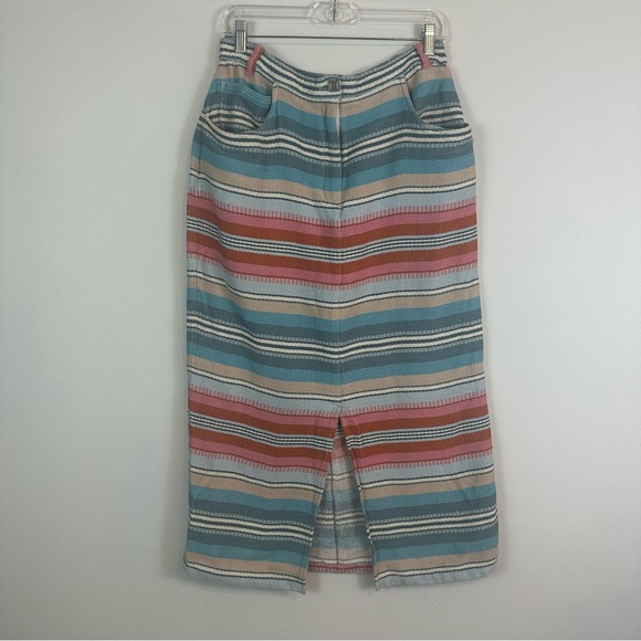 Denim & Co. | Western Colorful Stripe Midi Length Skirt Size Large - Picture 1 of 5